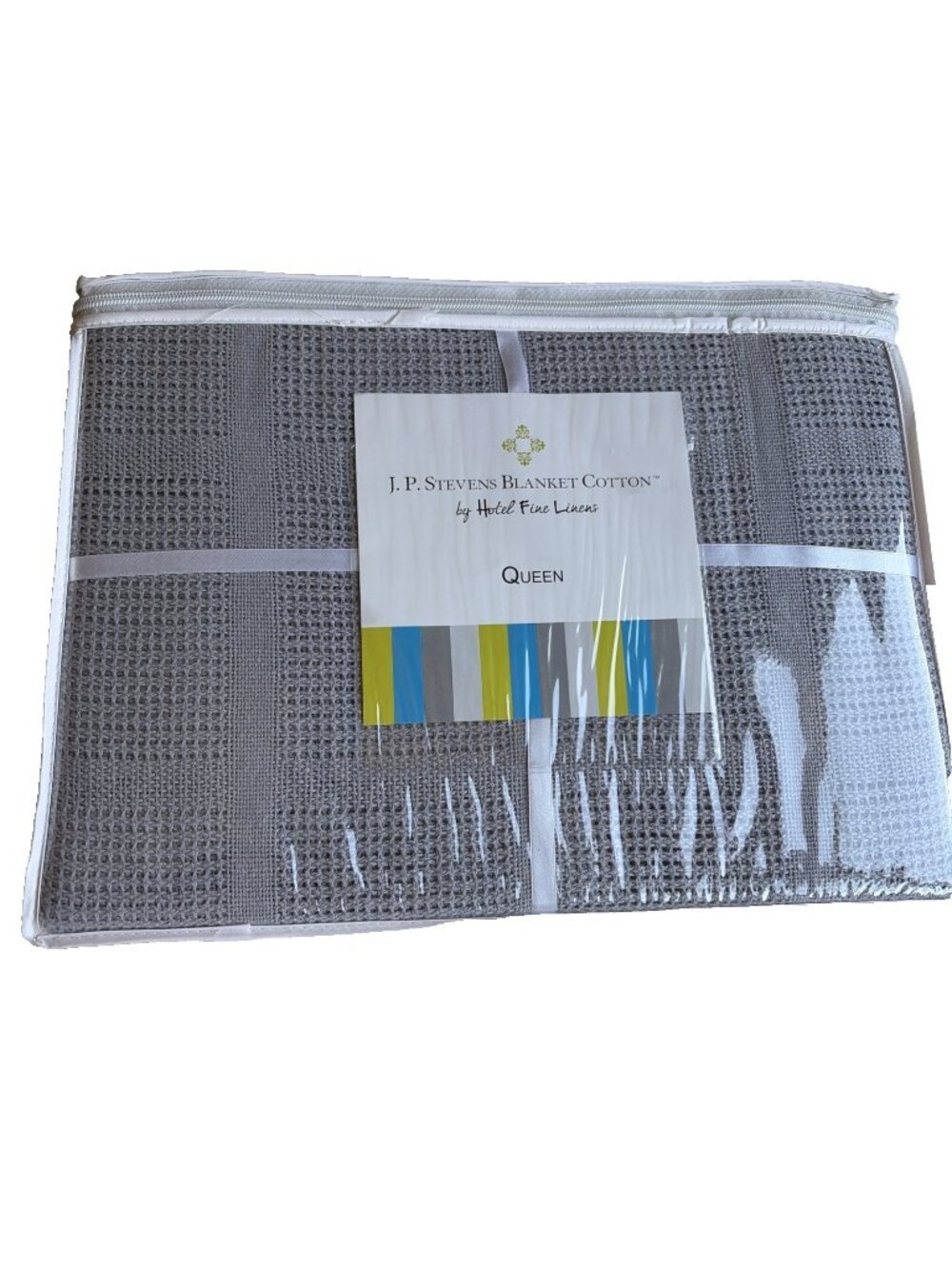 J.P. Stevens Cotton Blanket Queen Size 90X90" Gray Waffle Weave Hotel Linens NEW